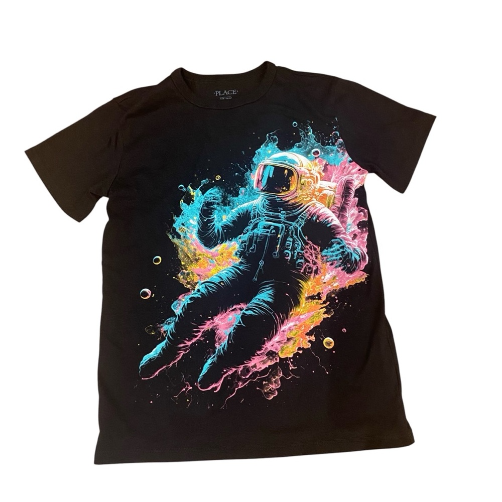 Boys Astronaut Graphic Tee Size Large 10-12 Black